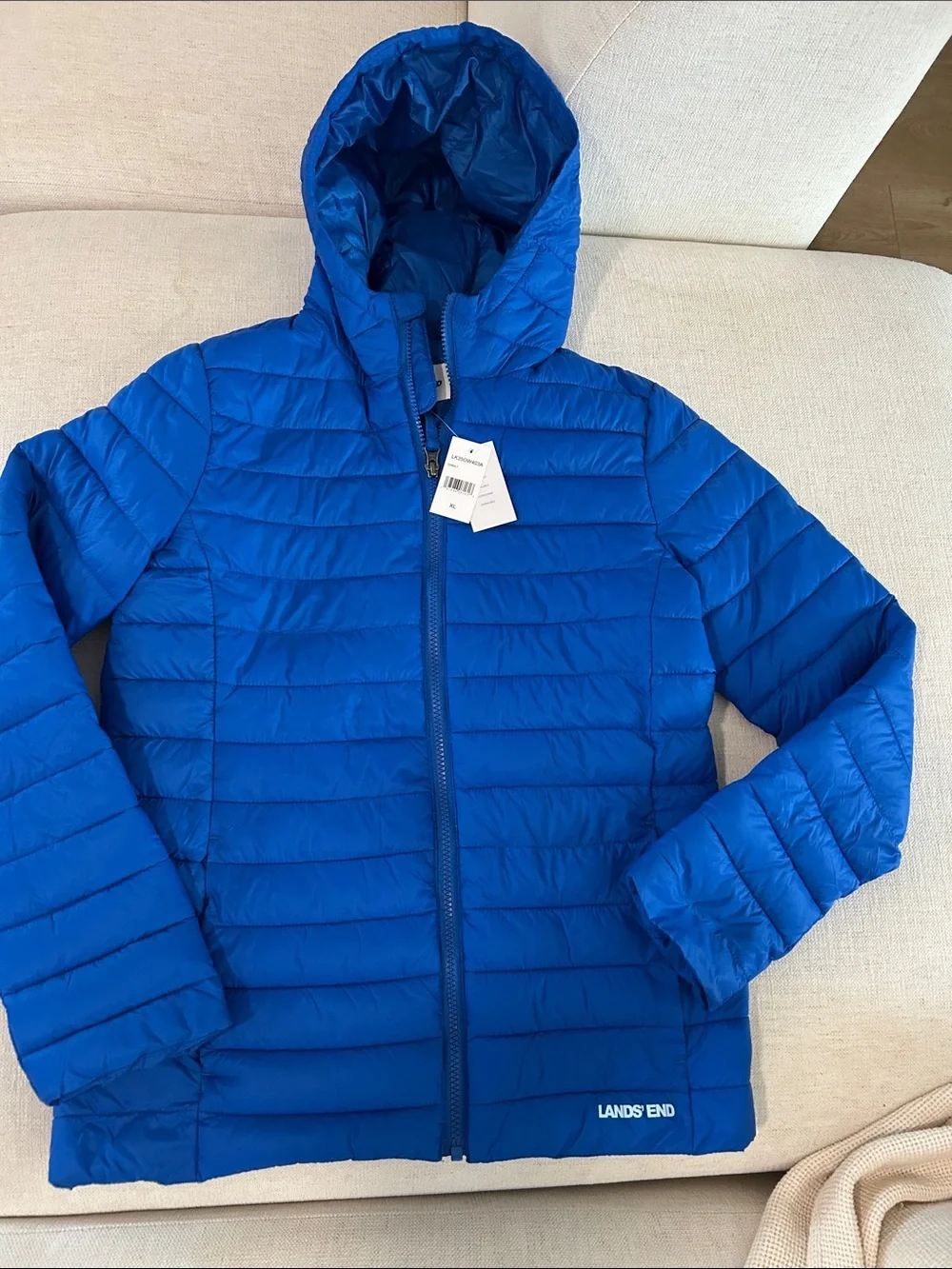 Lands' End Kids Packable Hooded Down Puffer Jacket Coat, BLUE, Size Boys XL, NWT